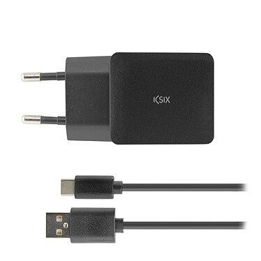 KSIX Cargador de pared 2.4A + cable USB Tipo-C (Negro)