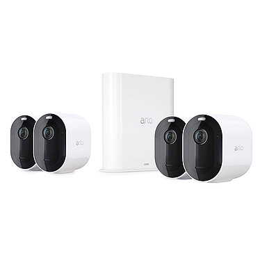 Arlo Pro 3 - Blanc (VMS4440P) Système de sécurité sans fil avec 4 caméras - 2K HDR - champ de vision 160° - vision nocturne couleur - éclairage intégré - fonction audio - conception étanche - Blanc