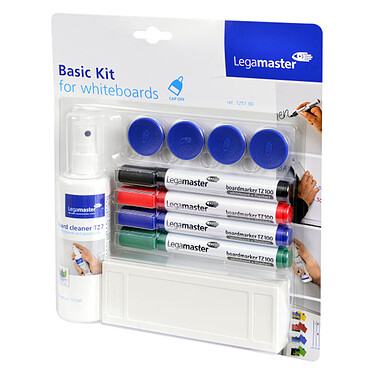 Legamaster Pack d'accessoires pour tableau blanc magnétique Lot de 4 marqueurs, 4 aimants, avec une brosse et spray nettoyant pour tableau blanc