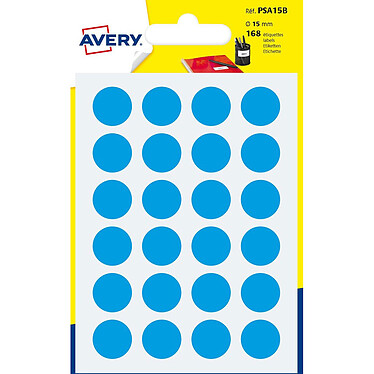 Avery Pastilles autocollantes diamètre 15 mm Bleu x 168