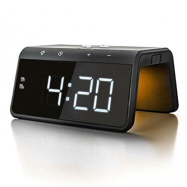 Caliber HCG-019Qi Noir Réveil avec double alarme, éclairage 8 couleurs, port USB et zone de chargement sans fil Qi