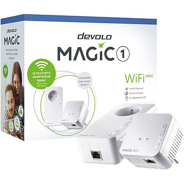 devolo Magic 1 WiFi mini - Kit de démarrage Adaptateur CPL 1200 Mbps et Wi-Fi N300 MU-MIMO 2x2 avec port Fast Ethernet