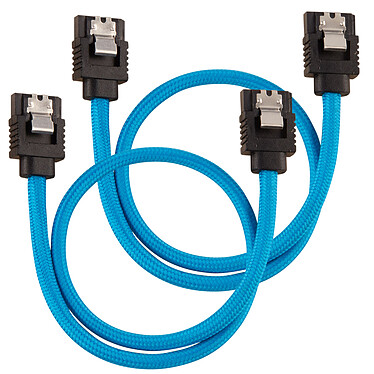 Corsair Câbles SATA gainés 30 cm (coloris bleu) Lot de 2 câbles SATA gainés 30 cm compatibles SATA 3.0 (6 Gb/s)