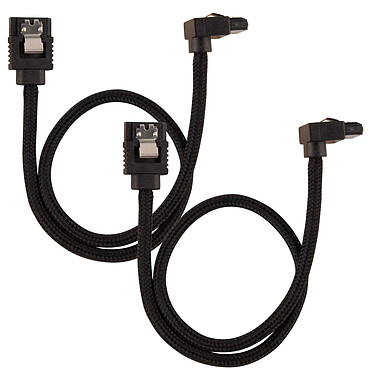 Corsair Câble SATA gainé Premium 30 cm connecteur coudé (coloris noir) Lot de deux câbles SATA gainé 30 cm connecteur coudé à 90° compatibles SATA 3.0 (6 Gb/s)