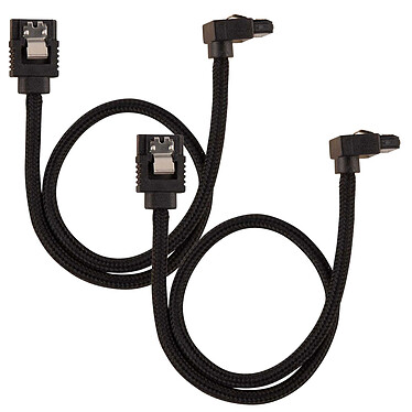 Corsair Câble SATA gainé Premium 60 cm connecteur coudé (coloris noir) Lot de deux câbles SATA gainé 60 cm connecteur coudé à 90° compatible SATA 3.0 (6 Gb/s)