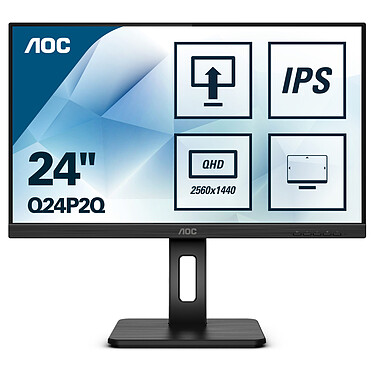 AOC 23.8" LED - Q24P2Q 2560 x 1440 pixels  - 4 ms (gris à gris) - Format 16/9 - Dalle IPS - Pivot - HDMI/VGA/DisplayPort - Hub USB 3.0 - Haut-parleurs - Noir