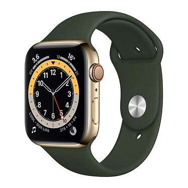 Apple Watch Series 6 GPS Cellular in acciaio inossidabile, braccialetto sportivo in oro, verde 44 mm