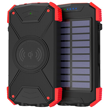 Akashi Batterie de Secours 10000 mAh Solaire Noir Batterie de secours solaire 10 000 mAh anti-chocs