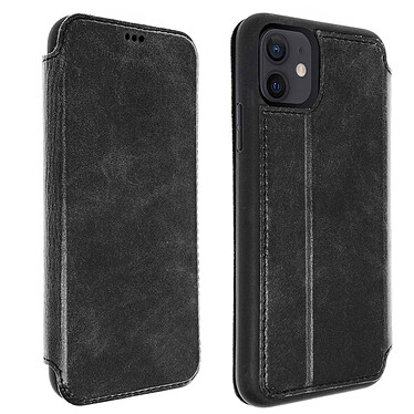 Akashi Italian Leather Folio Case Black iPhone 12 / 12 Pro