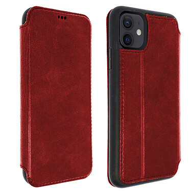 Akashi Italian Leather Folio Case Red iPhone 12 / 12 Pro