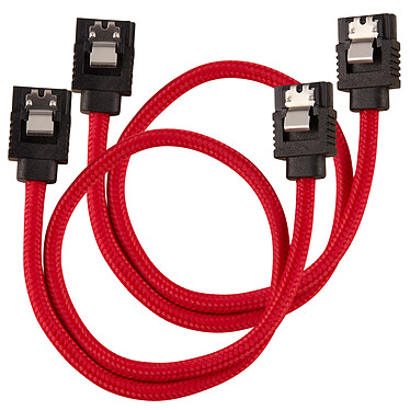 Corsair Câble SATA gainé Premium 30 cm (coloris rouge) Lot de deux câbles SATA gainé 30 cm compatibles SATA 3.0 (6 Gb/s)