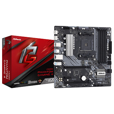 ASRock A520M Phantom Gaming 4 Carte mère micro-ATX Socket AM4 AMD A520 - 4x DDR4 - SATA 6Gb/s + M.2 PCI-E NVMe - USB 3.0 - 2x PCI-Express 3.0 16x