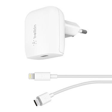 Cargador Belkin Boost Charger USB-C 20W AC con cable USB-C a Lightning (blanco)