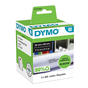 DYMO Pack de 2 rouleaux d'étiquettes adresse larges pour LabelWriter - 89 x 36 mm