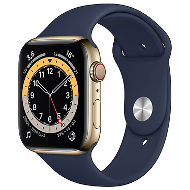 Apple Watch Series 6 GPS Cellular Stainless Steel Deep Navy Sport Band Black 44 mm