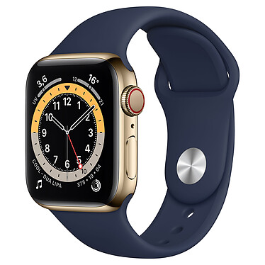 Apple Watch Series 6 GPS Cellular Stainless Steel Deep Navy Sport Strap Black 40 mm