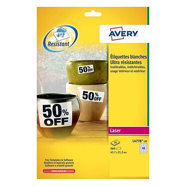 Avery Etiquettes ultra-résistante blanc 21,2 x 45,7 mm