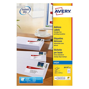 Avery Etiquettes pour timbres 33,9 x 63,5 mm, Blanc, Jet d'encre