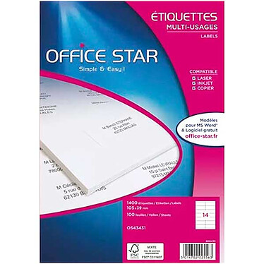 Office Star Multipurpose white labels 97 x 42.3 mm x 1200