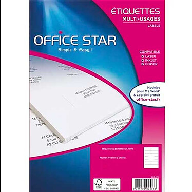 Office Star Multipurpose white labels 70 x 31 mm x 2700