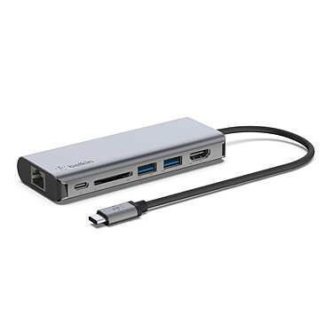 Belkin Station d'accueil USB-C avec 1 x HDMI, 2 x USB-A, 1 x RJ45, 1 SD  - 100 W Passtrhough Station d'accueil USB-C avec 1 port HDMI 1.4, 2 ports USB 3.0, 1 port RJ45, lecteur SD Card et 1 port USB-C avec Power Delivery 100W Pass-Through