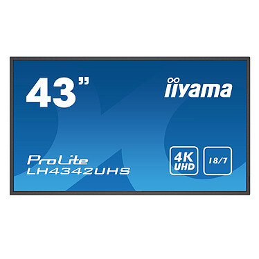 iiyama 42.5" LED - ProLite LH4342UHS-B3 3840 x 2160 pixels 16:9 - IPS - 1300:1 - 500 cd/m² - 9 ms - Android OS - HDMI/DP/VGA/DVI - Ethernet - Haut-parleurs intégrés - 18/7 - Noir