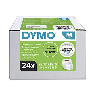 DYMO Pack of 24 Rolls of 260 LabelWriter Address Labels - 86 x 36 mm