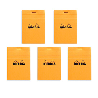 Rhodia Bloc N°11 Orange agrafé en-tête 7.4 x 10.5 cm petits carreaux 5 x 5 mm 80 pages (x5)