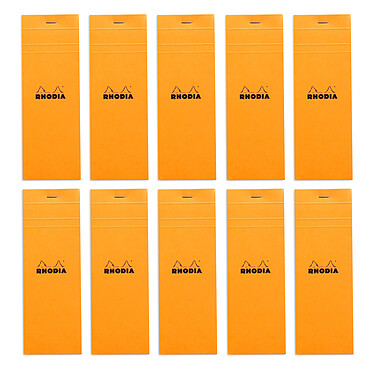 Rhodia Bloc N°8 Orange stapled on letterhead 7.4 x 21 cm small squares 5 x 5 mm 80 pages (x10)