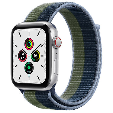 Apple Watch SE GPS + Cellular Silver Aluminium Sport Loop Abyss Blue/Wild Green 44 mm