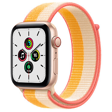 Apple Watch SE GPS + Cellular Gold Aluminium Sport Loop Indian Yellow/White 44 mm Montre connectée 4G - Aluminium - Étanche - GPS - Cardiofréquencemètre - Écran OLED Retina Always On - Wi-Fi 2.4 GHz / Bluetooth - watchOS 7 - Bracelet  44 mm