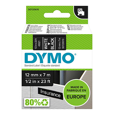 DYMO Ruban D1 Standard blanc sur noir 12 mm x 7 m Ruban blanc sur noir 12 mm x 7 m
