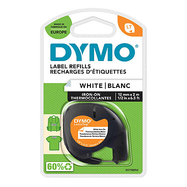 DYMO LetraTAG Transfert textile Noir/Blanc Ruban 12 mm x 2 m noir sur blanc pour étiqueteuse LetraTAG