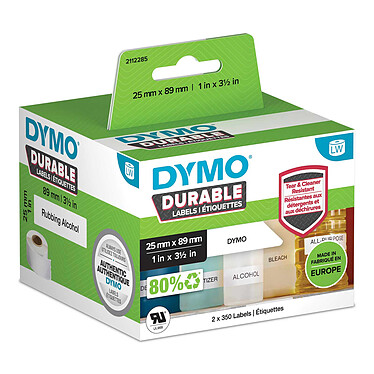 DYMO LW Pack de 2 rouleaux d'étiquettes universelles permanentes blanches - 89 x 25 mm