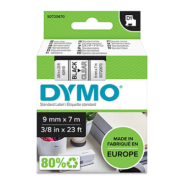 DYMO Ruban D1 Standard - noir/transparent 9 mm - 7 m