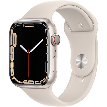 Apple Watch Series 7 GPS + Cellular Aluminium Stellar Light Sport Band 45 mm Montre connectée 4G - Aluminium - Étanche - GPS - Cardiofréquencemètre - Écran OLED Retina Always On - Wi-Fi 4 / Bluetooth 5.0 - watchOS 8 - Bracelet  45 mm