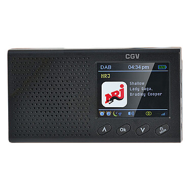 CGV DR Pocket+ Noir Radio-réveil compact portable - Tuner FM/DAB+ - Bluetooth 5.0 - Batterie intégrée - Ecran couleur - Prise casque