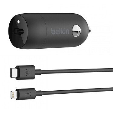 Cargador de coche Belkin Boost Charger de 1 puerto USB-C (20 W) con cable USB-C a Lightning de 1 m (negro)