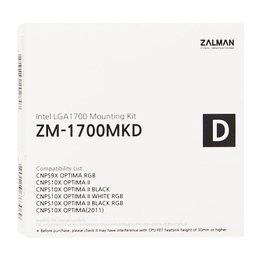 Zalman ZM-1700MKD Kit de montaje para zócalo Intel LGA 1700 para Zalman CNPS9X Optima RGB / CNPS10X Optima II / CNPS10X Optima II RGB / CNPS10X Optima (2011)