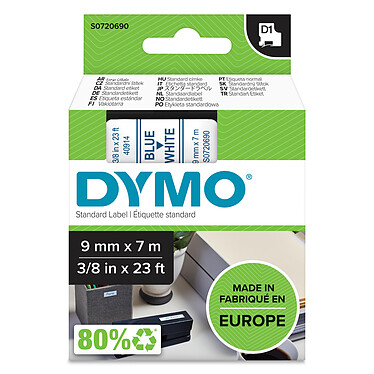 DYMO D1 Standard Label Tape blue on white 9mm x 7m