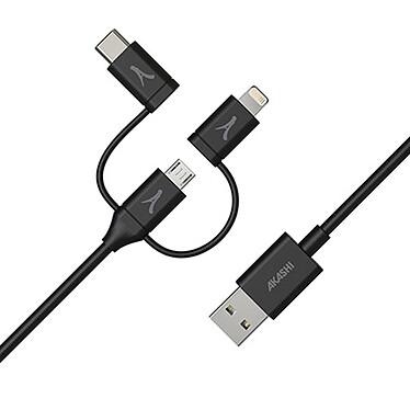 Akashi Câble Eco 3-en-1 USB-A vers USB-C / Lightning / micro USB (1 m)