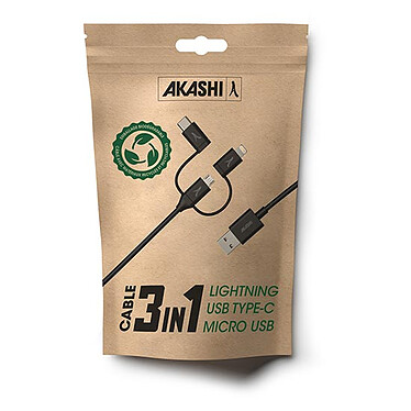 Akashi Câble Eco 3-en-1 USB-A vers USB-C / Lightning / micro USB (1 m) pas cher