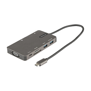 StarTech.com Multiport USB-C to HDMI 4K 30Hz or VGA Adapter, 3-Port USB 3.0 Hub, RJ45, SD/microSD and 100W Power Delivery