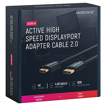 cheap Clicktronic active DisplayPort / HDMI 2.0 adapter cable (10 metres)