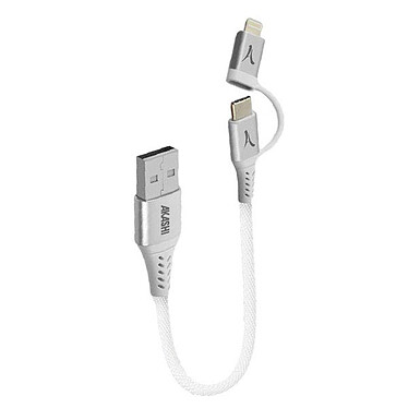Akashi Mini Câble 2-en-1 USB-A vers Lightning / USB-C (Blanc - 10 cm) pas cher