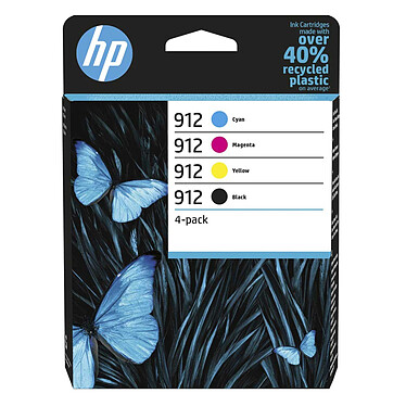 HP 912 (6ZC74AE) - Pack de 4 cartouches d'encre Noir/Cyan/Magenta/Jaune Pack de 4 cartouches d'encre Noir/Cyan/Magenta/Jaune authentiques (315 pages à 5%)