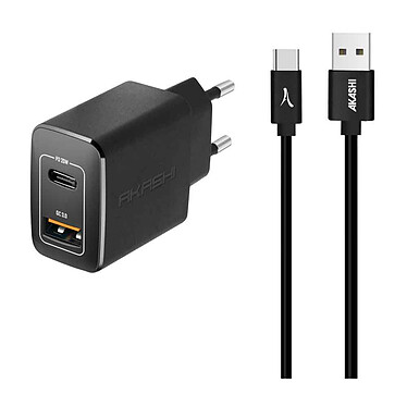 Akashi 20W USB-A Quick Charge 3.0 Mains Charger Black + USB-C Cable