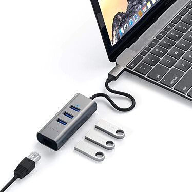 Concentrador USB-C 2 en 1 SATECHI con 3 puertos USB 3.0 + Ethernet (gris) a bajo precio