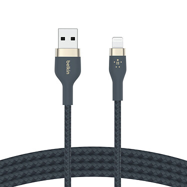 Avis Belkin Boost Charge Pro Flex Câble silicone tressé USB-A vers Lightning (bleu) - 1 m