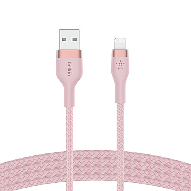 Avis Belkin Boost Charge Pro Flex Câble silicone tressé USB-A vers Lightning (rose) - 1 m